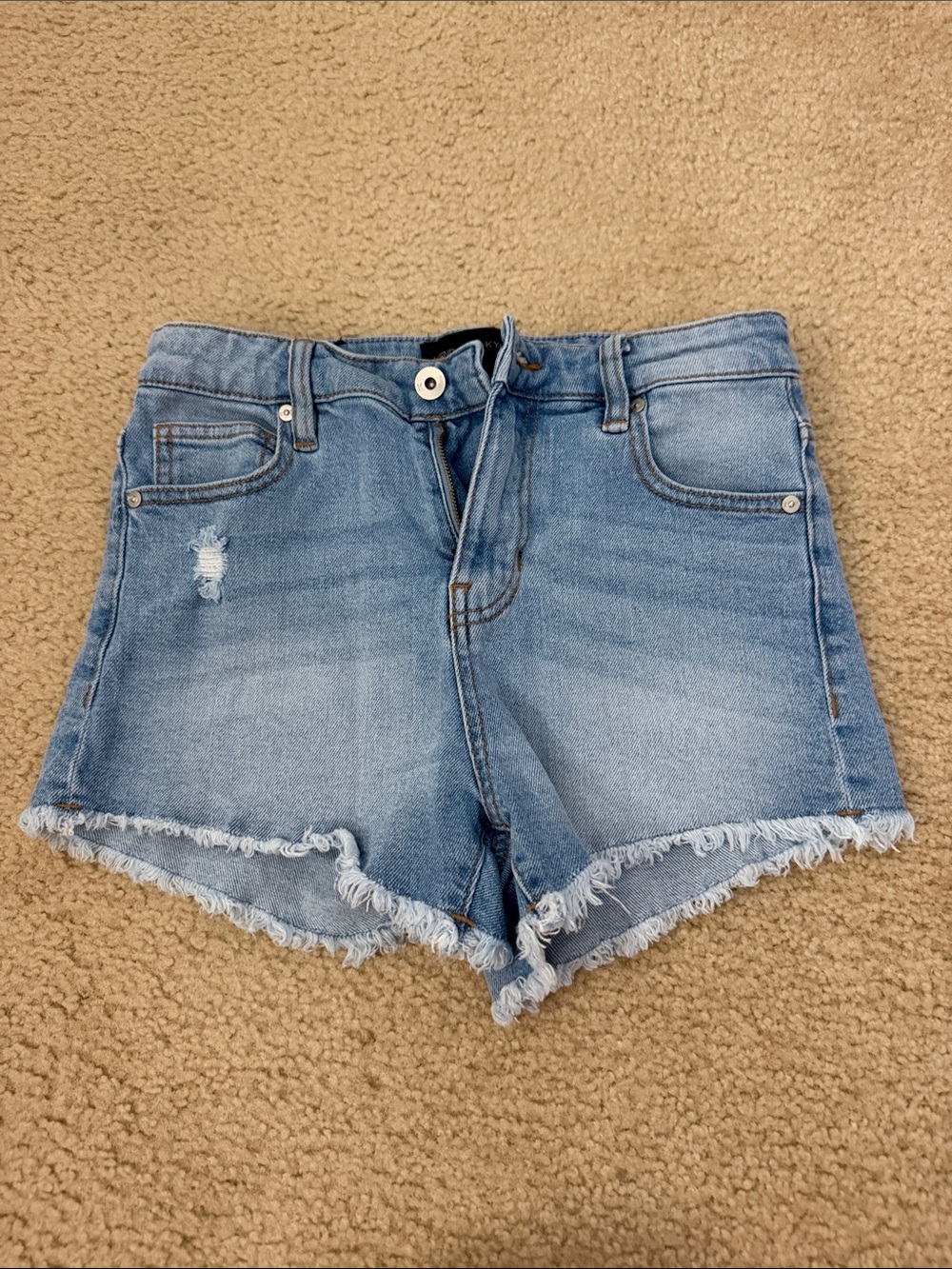 Light Blue Denim Frayed Hem Women's Shorts